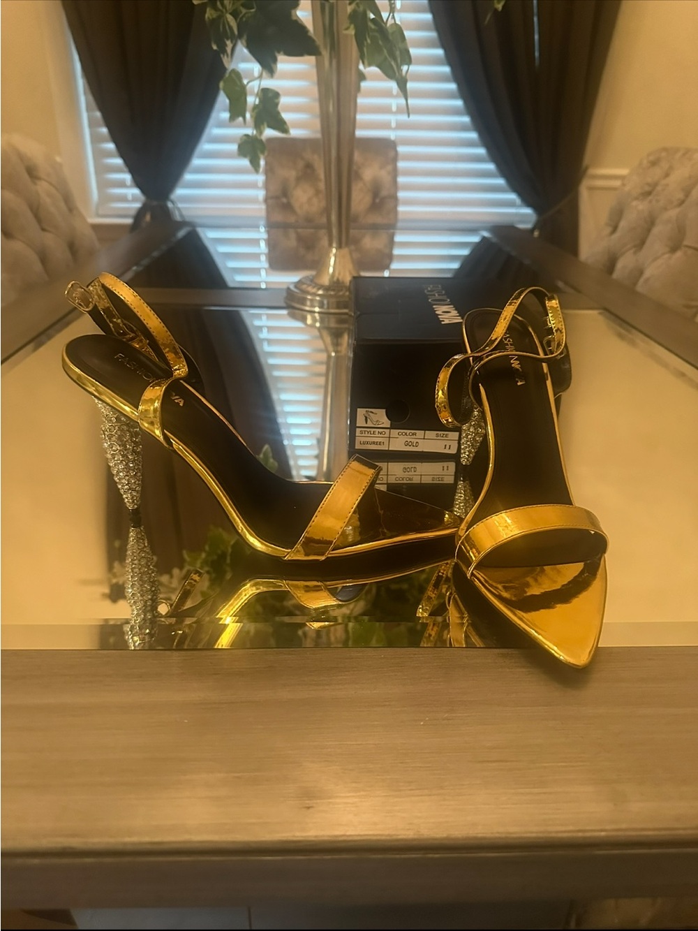 Gold Metallic Ankle-Strap Heels - Women